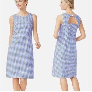 Talbots Gingham Lemon Embroidered Sleeveless Shift Dress Size 16